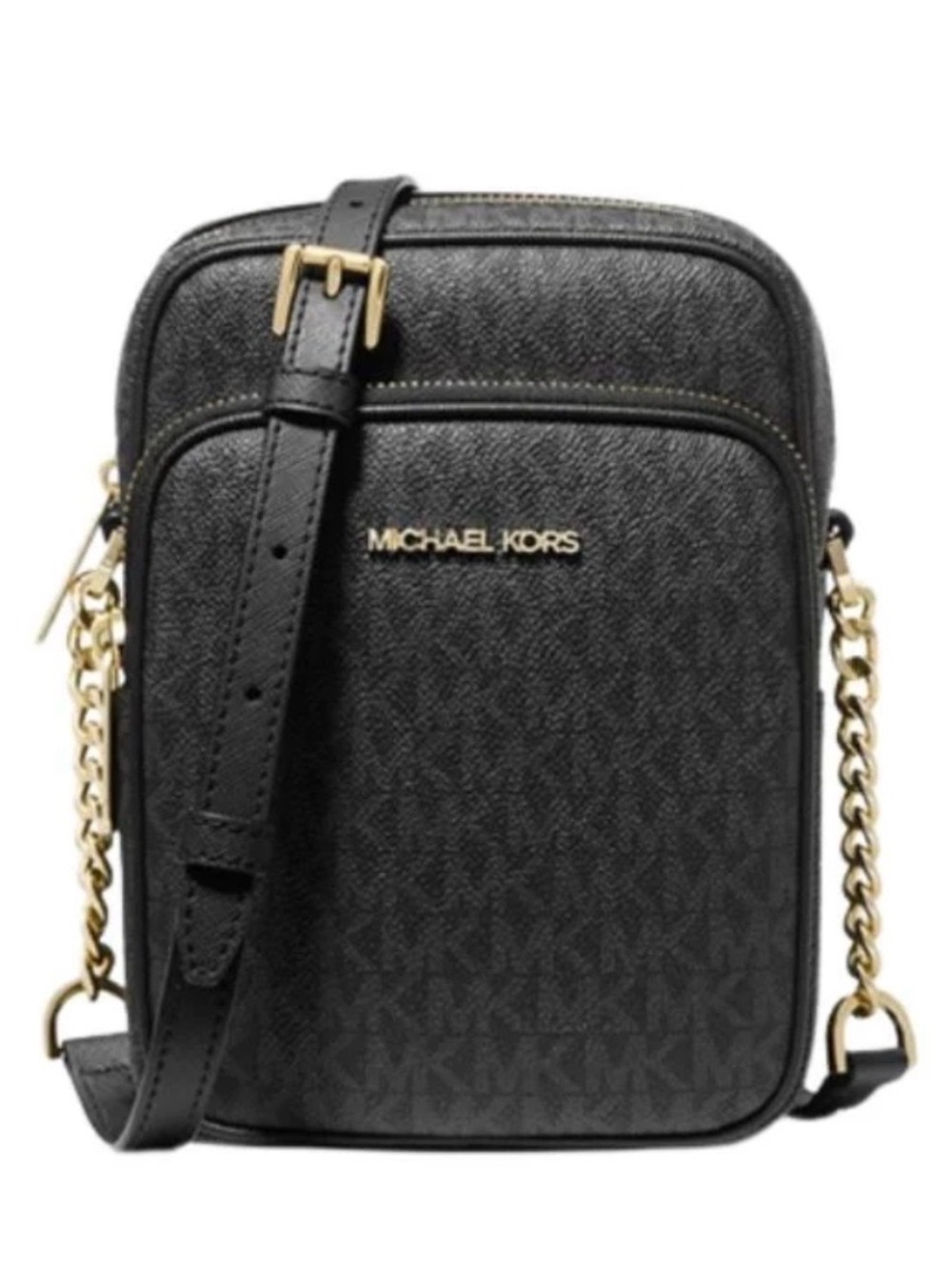 Michael Kors Black Logo Crossbody with Gold Chain Trim
